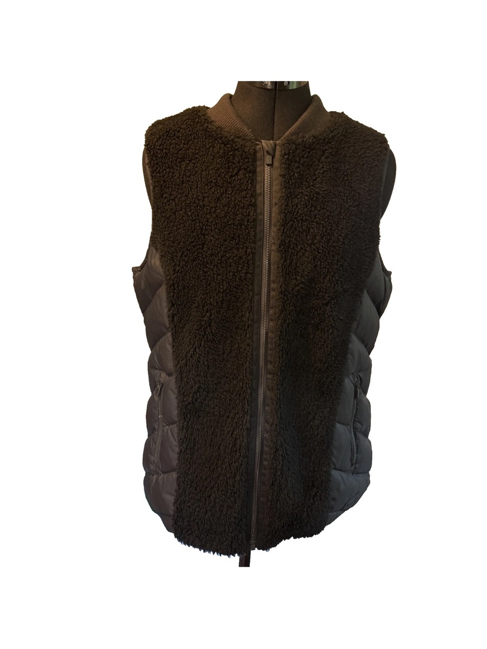 Athleta Tundra Responsible Down Vest Large Black Faux Shearling 866690